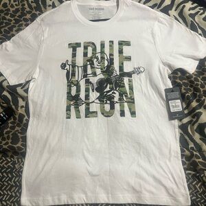 NWT- True Religion White Short Sleeve Tee with Vintage Graphic